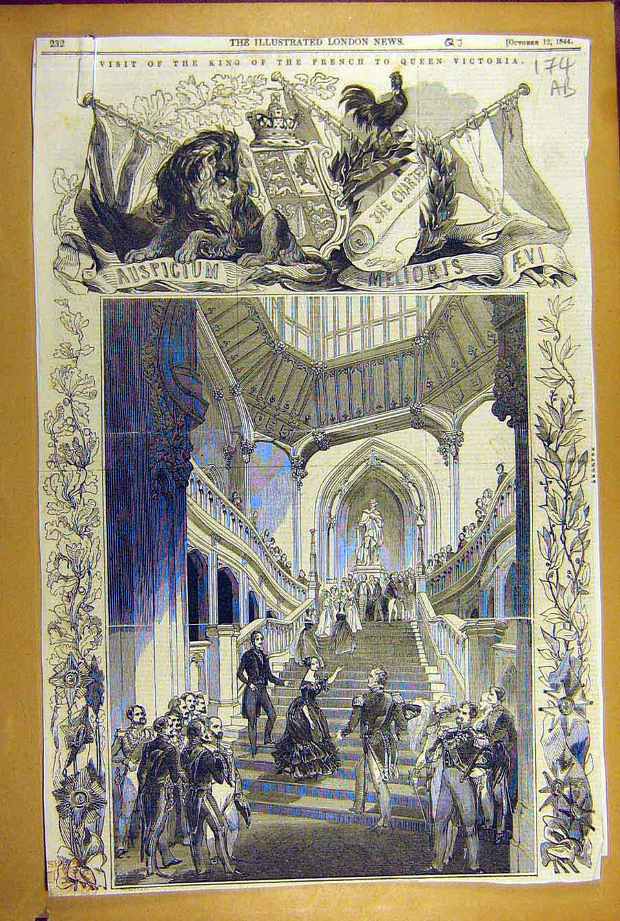 Original Old Antique Print 1844 King French Queen Victoria Visit Costume Ball