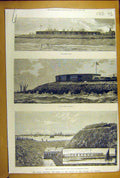 Old Antique Print 1888 Coast Defences Military Thames Medway Mersey Naval 19th