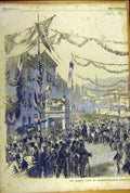 Original Old Antique Print 1858 Royal Visit Birmingham Cortege New-Street Queen