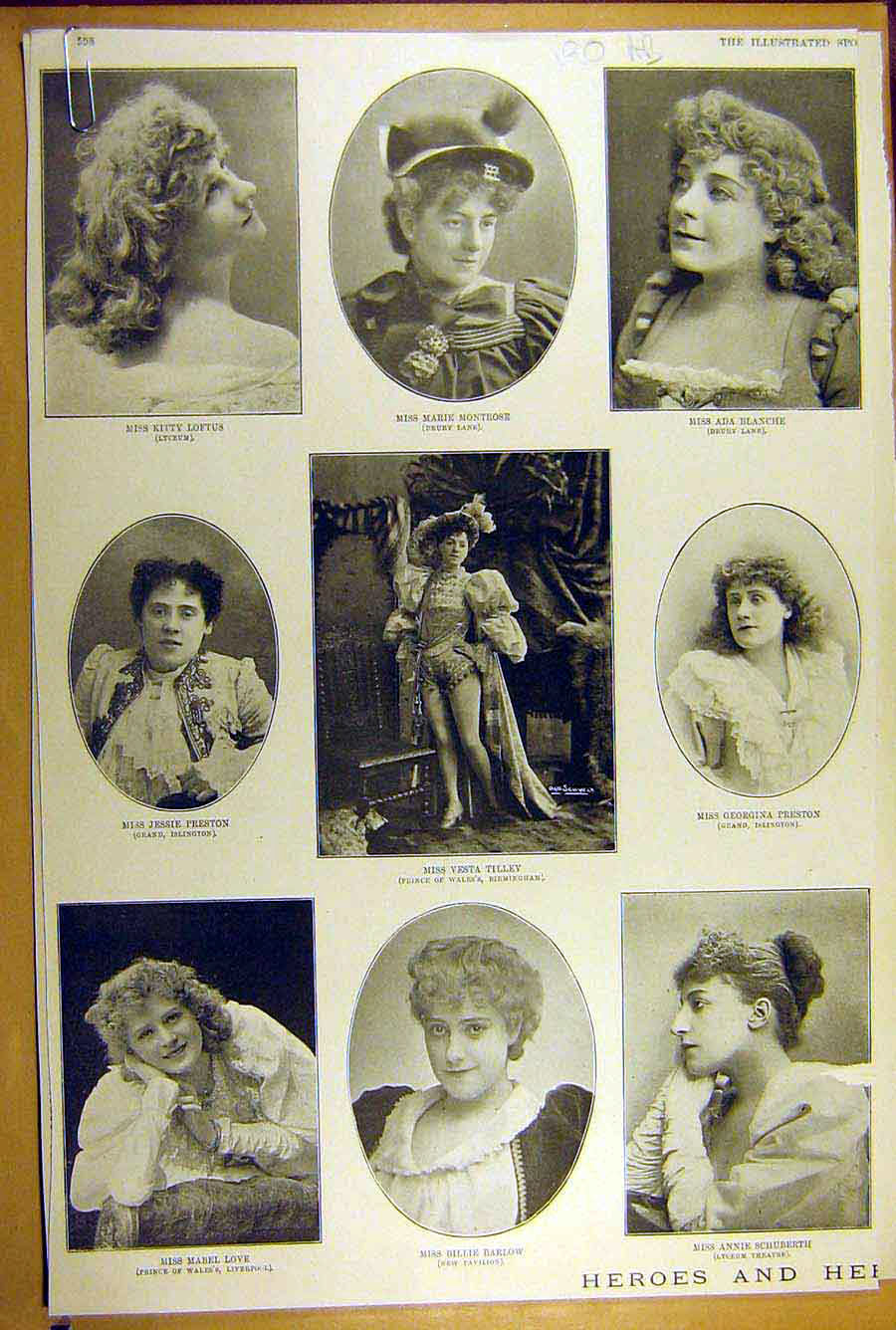 Old Antique Print 1894 Pantomime Actress Heroines Theatre Ladies Portrait 19th