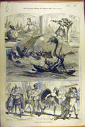 Original Old Antique Print 1880 London Pantomimes Theatre Drury Covent Sadlers