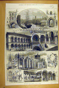 Original Old Antique Print 1873 Bristol Cathedral Abbey Music-Festival Colston