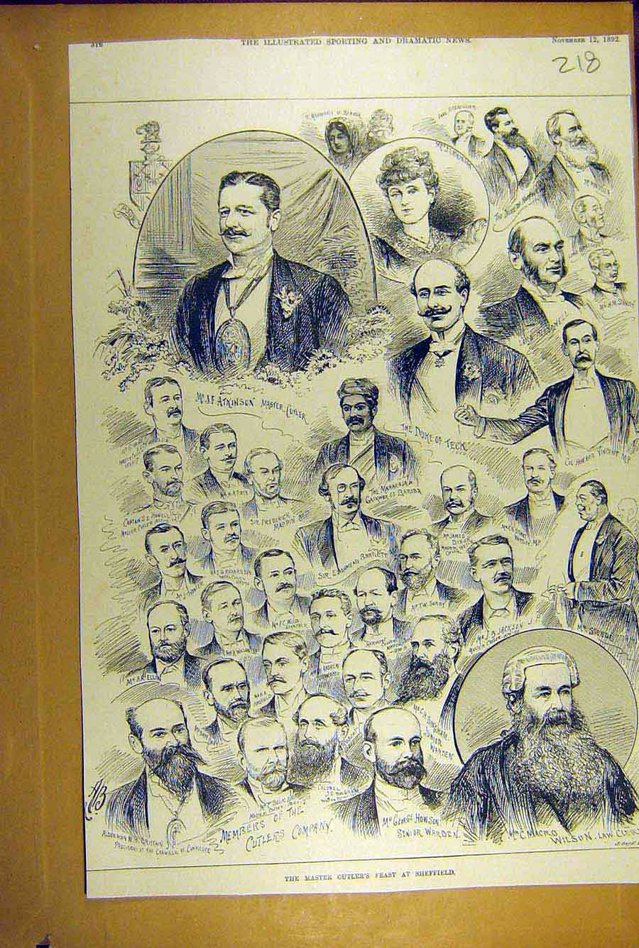 Original Old Antique Print 1892 Sheffiled Master-Cutlers Feast Atkinson Sketches