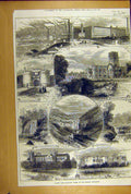 Old Antique Print 1873 Bradford Sketches Cathedral Ripon Saltaire Skipton 19th