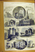 Original Old Antique Print 1873 Sheffield Rotherham Tickhill Castle Shrewsbury