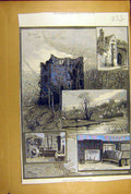 Old Antique Print 1886 Sketches Guildford Surrey Abbot'S Hospital Castle 19th