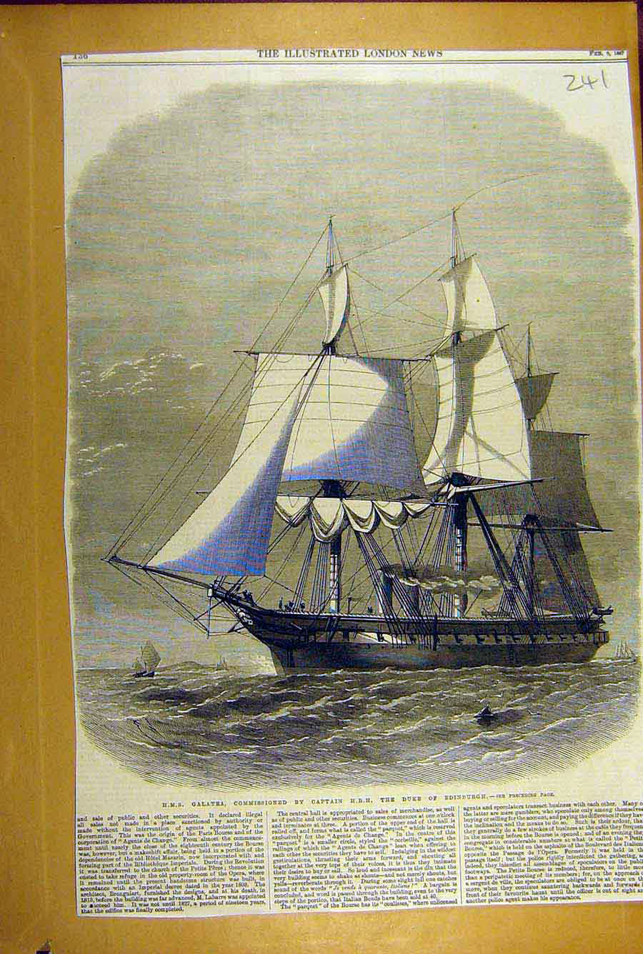 Original Old Antique Print 1867 Hms Galatea Captain Hrh Duke Edinburgh Naval