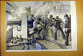 Original Old Antique Print 1889 Man-Of-War Six-Inch Breech Gun Practice Navy