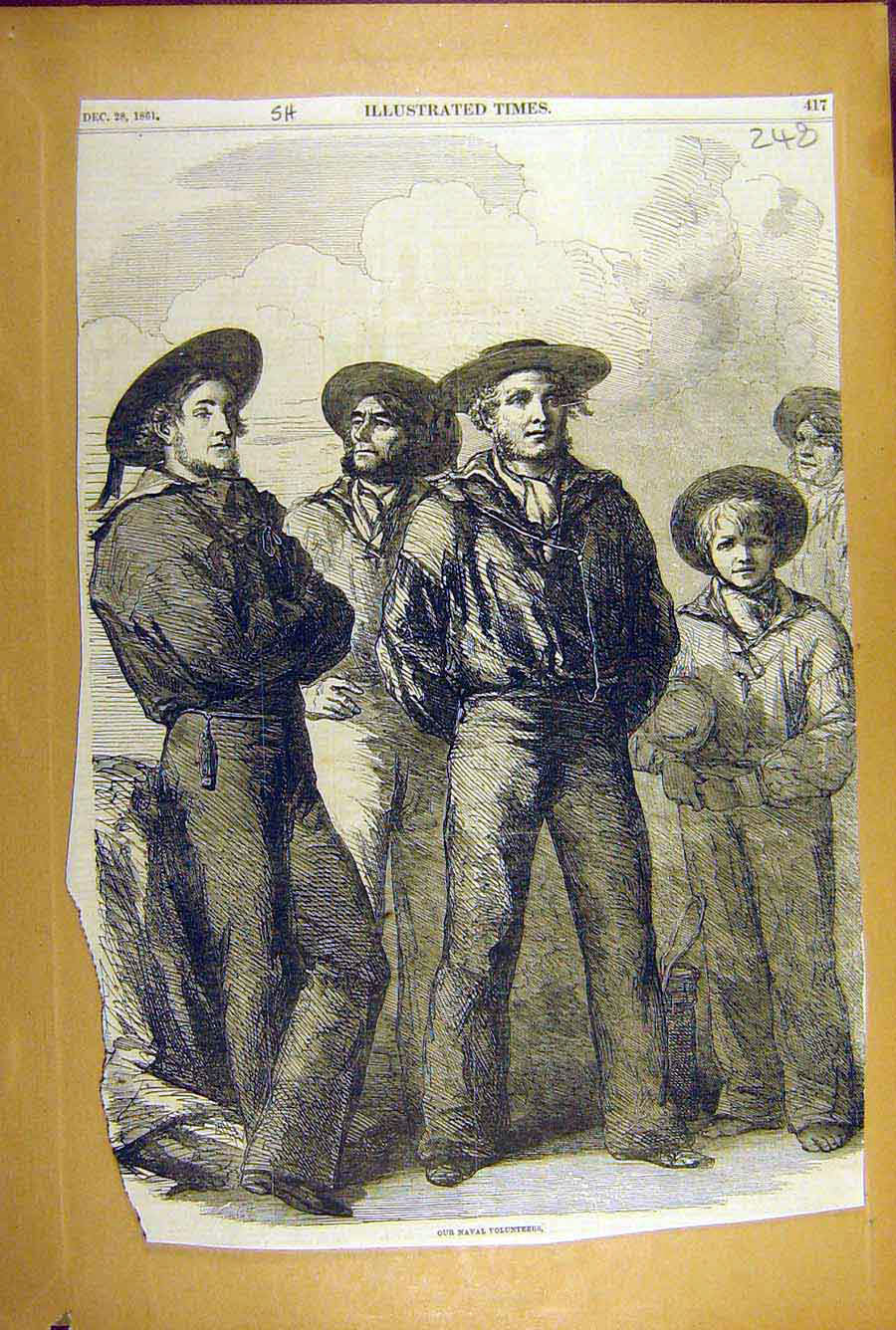 Original Old Antique Print 1861 Naval Volunteers Portrait Group Fine Art 19th