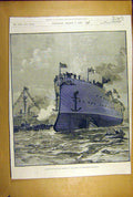 Old Antique Print 1891 Ship Royal Arthur Queen Portsmouth Dockyard Launch 19th