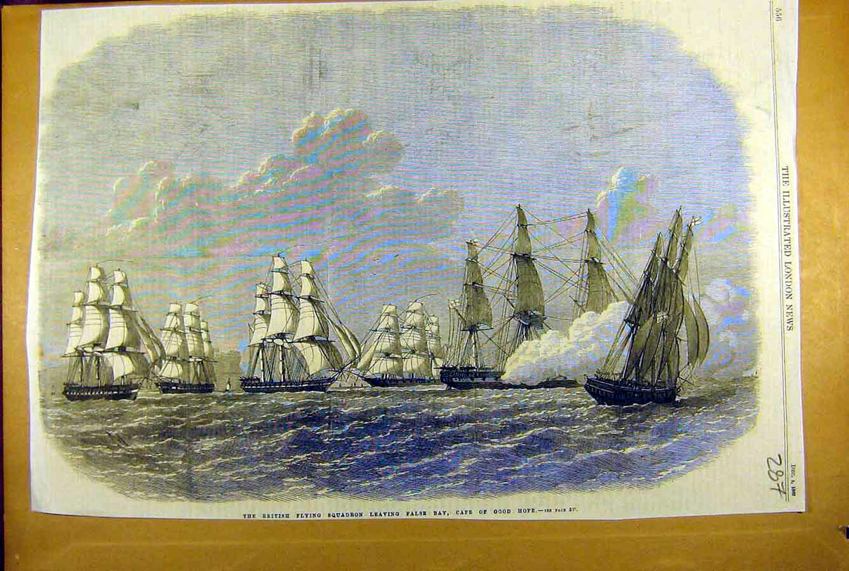 Old Antique Print 1869 British Flying Squadron False-Bay Cape Africa Navy 19th