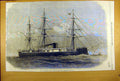 Original Old Antique Print 1869 Iron-Clad Fleet Turret-Ship Monarch Navy 19th