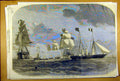 Original Old Antique Print 1858 Queen Cherbourg Ship Naval Fleet Royal Victorian