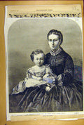 Original Old Antique Print 1866 Princess Wales Infant Prince Albert Victor 19th