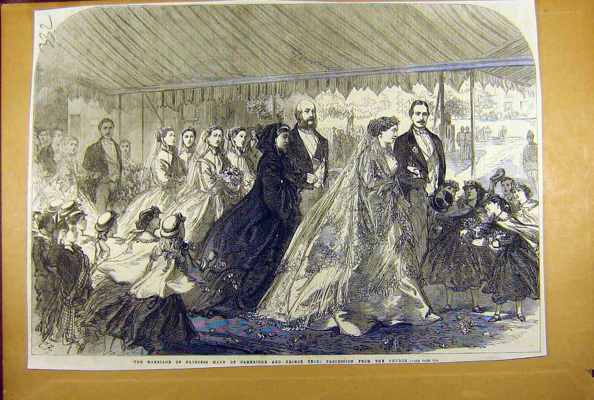 Original Old Antique Print Marriage Princess Mary Cambridge Prince Teck Royal