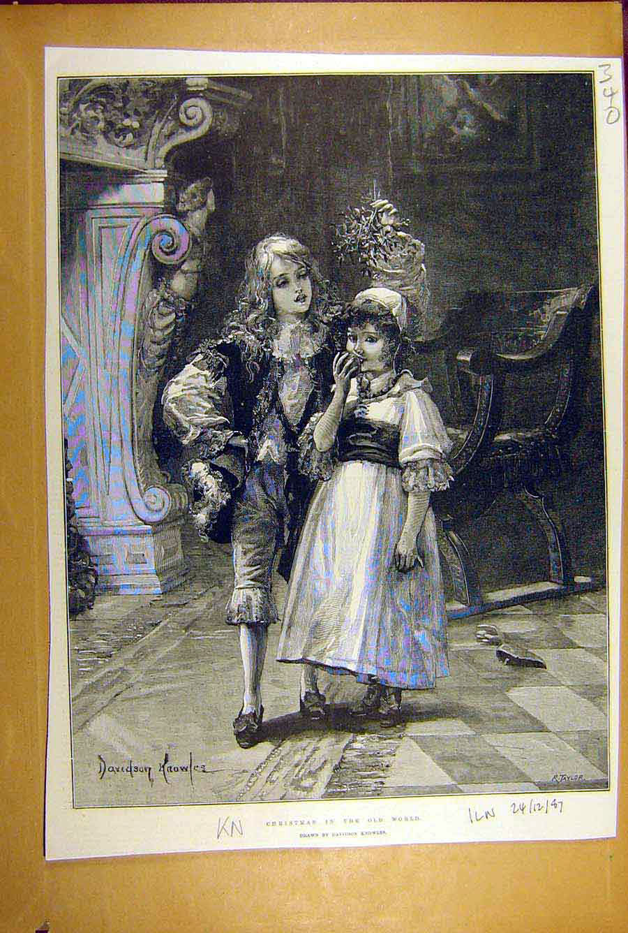 Original Old Antique Print 1887 -World Christmas Knowles Children 19th