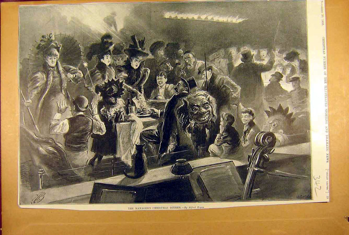 Original Old Antique Print 1895 Manager'S Christmas Dinner Bryan Social History