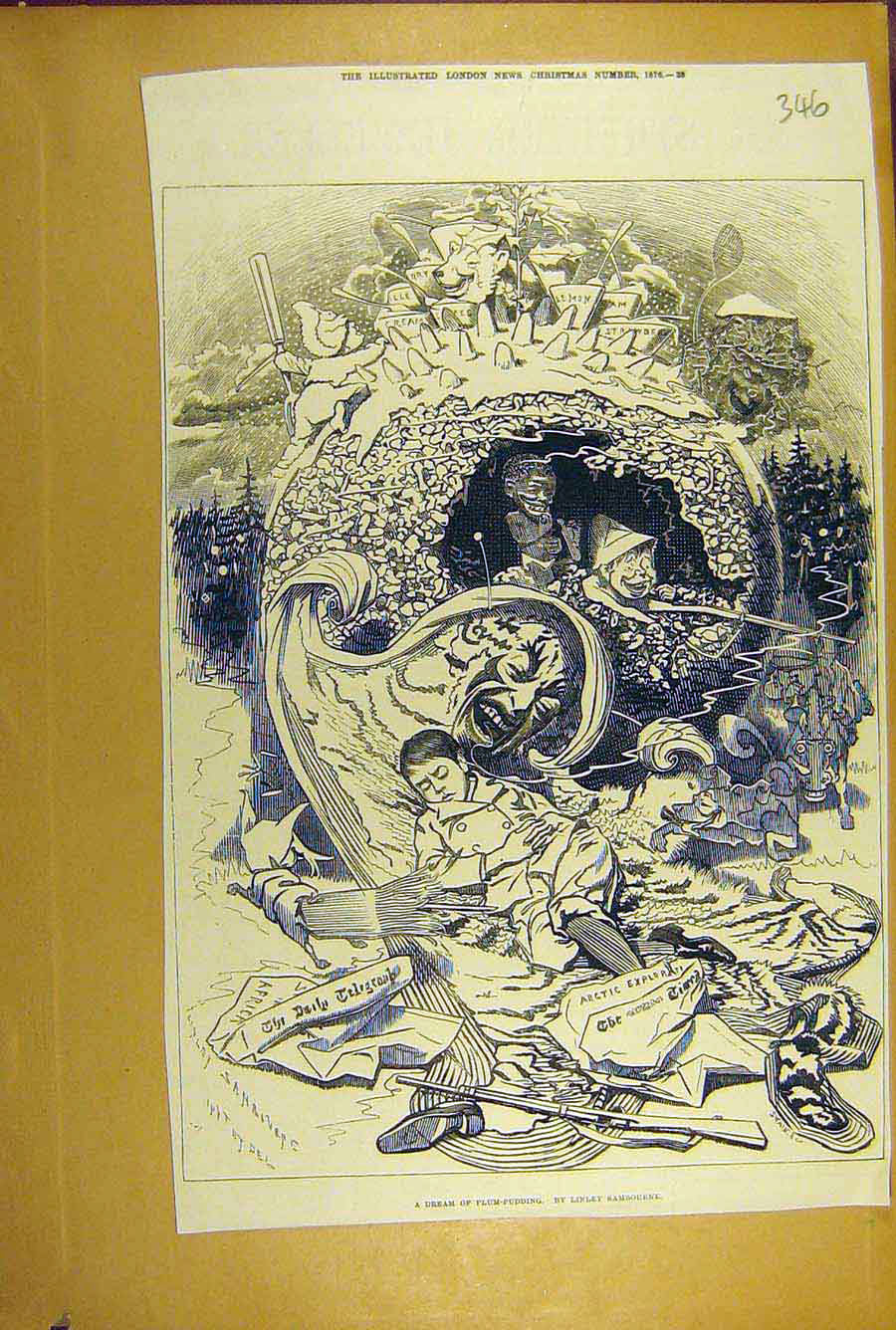 Original Old Antique Print 1876 Plum Pudding Dream Sambourne Social History 19th