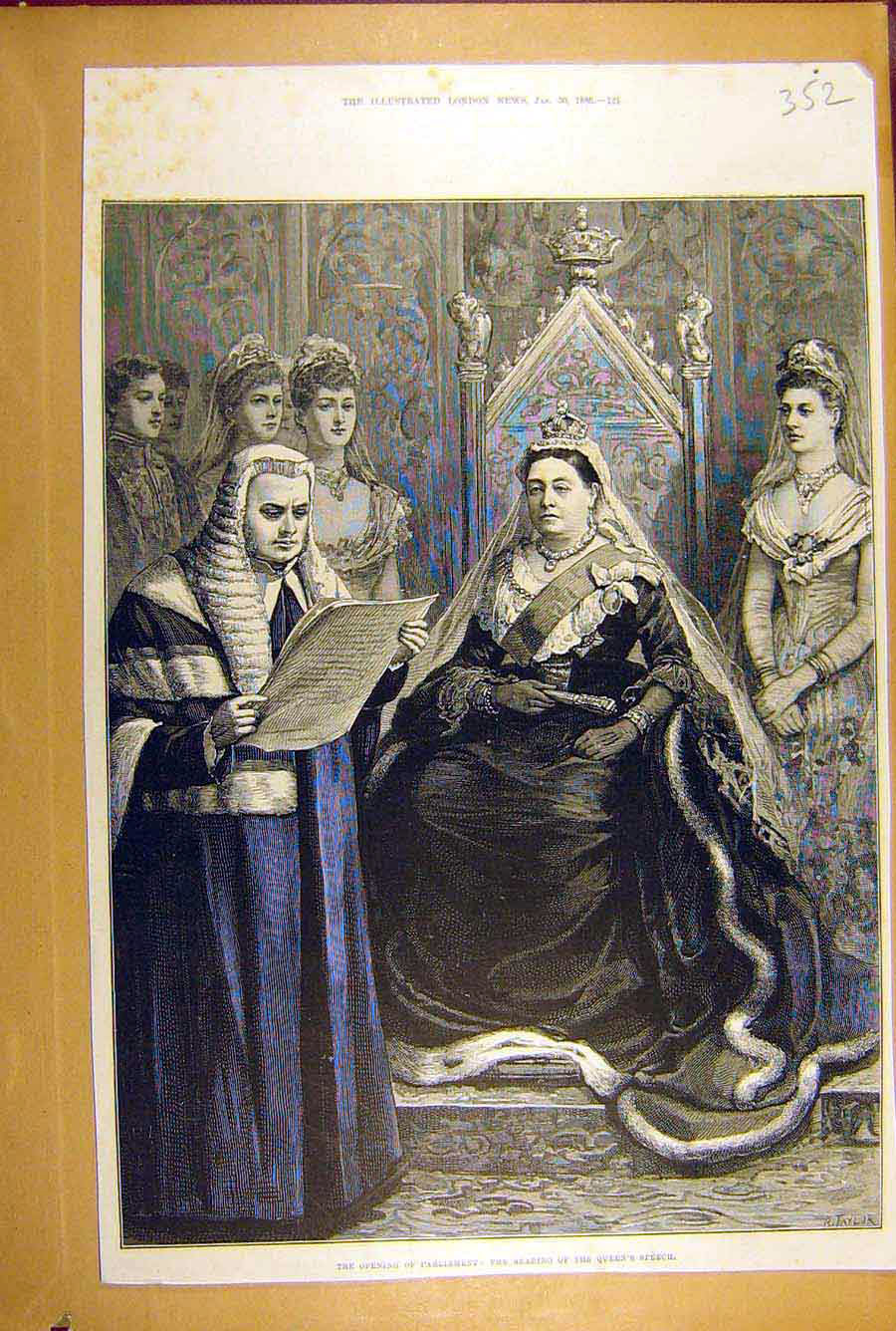 Original Old Antique Print 1886 Opening Parliament Reading Queen'S Speech 19th