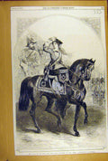 Original Old Antique Print 1856 Queen Military Costume Aldershot Camp Royal 19th