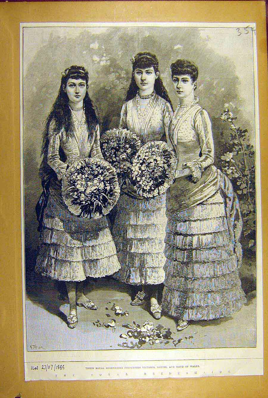 Original Old Antique Print 1885 Royal Bridesmaids Princess Vicotria Louise Maud