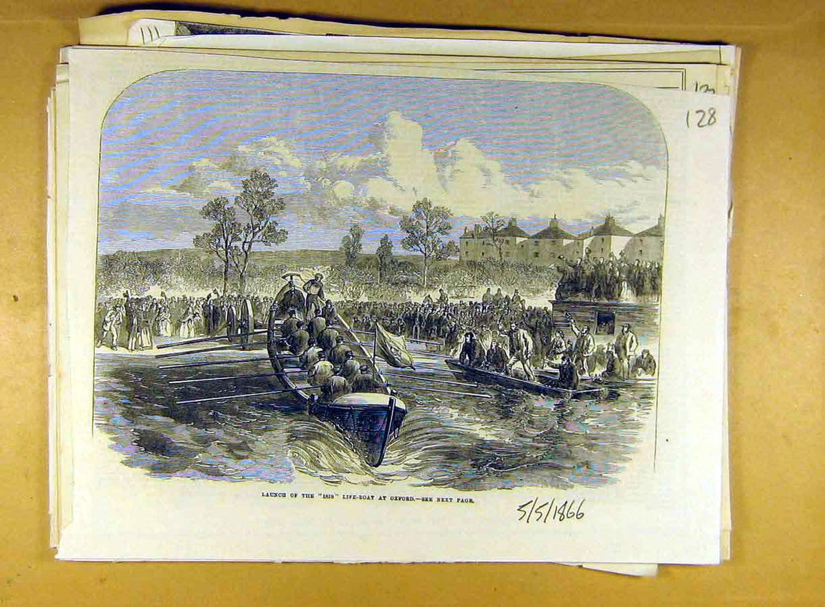 Old Antique Print 1866 Launch Iris Life-Boat Oxford River Social History 19th