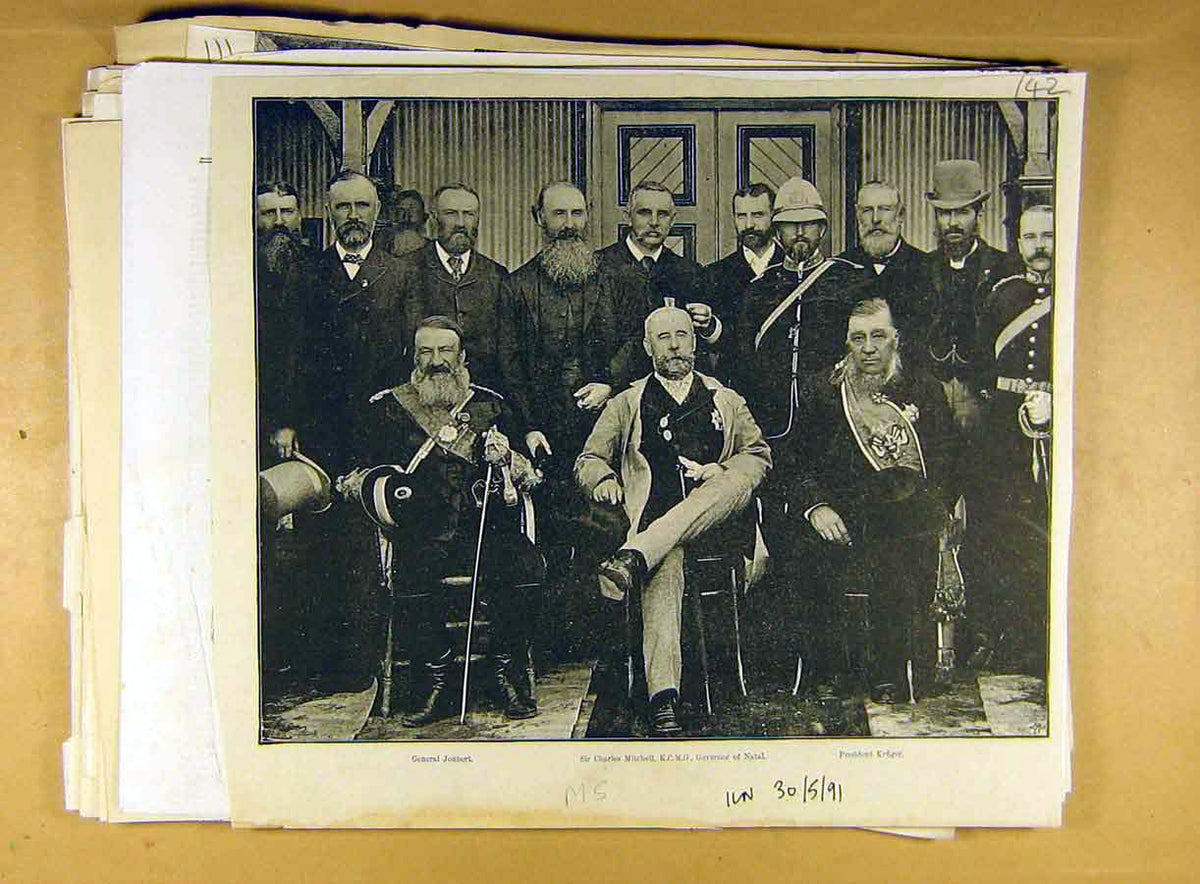 Original Old Antique Print 1891 Portrait Mitchell Natal Africa Kruger Joubert