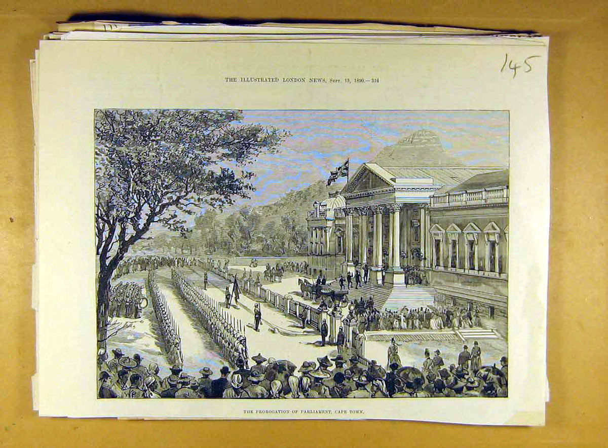Original Old Antique Print 1890 Prorogation Parliament Cape-Town Africa 19th