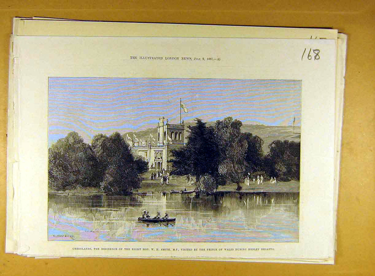 Old Antique Print 1887 Greenlands Smith Residence Henley Regatta Montbard 19th