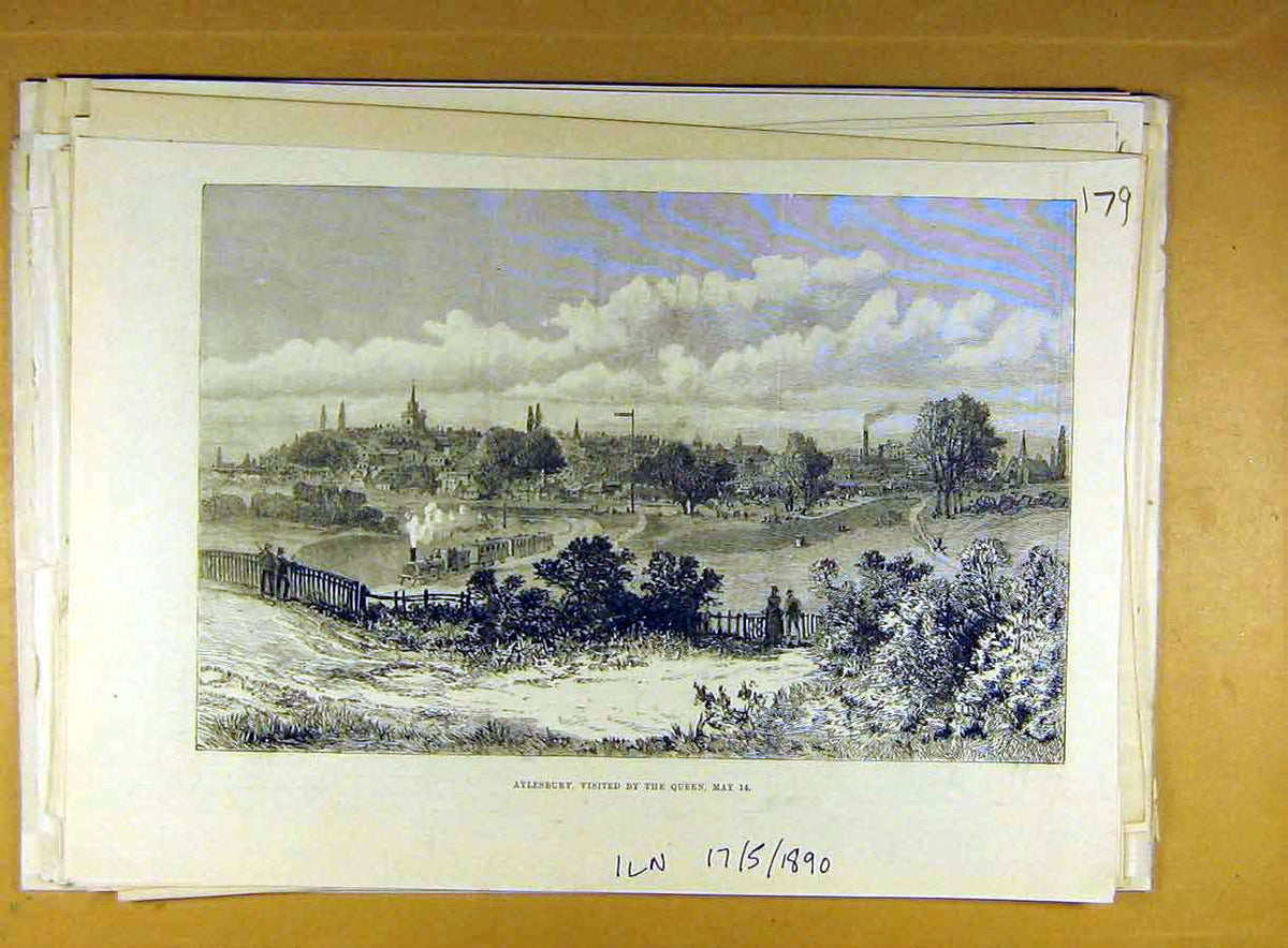 Original Old Antique Print 1890 Aylesbury Queen Royal Visit View Train Victorian