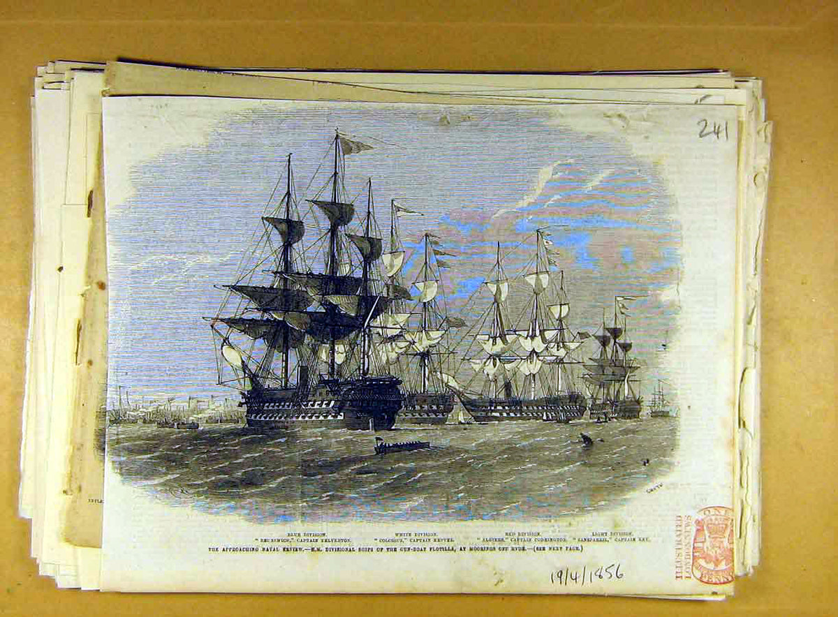 Old Antique Print 1856 Naval Review Hm Divisional Ships Gun-Boat Flotilla 19th