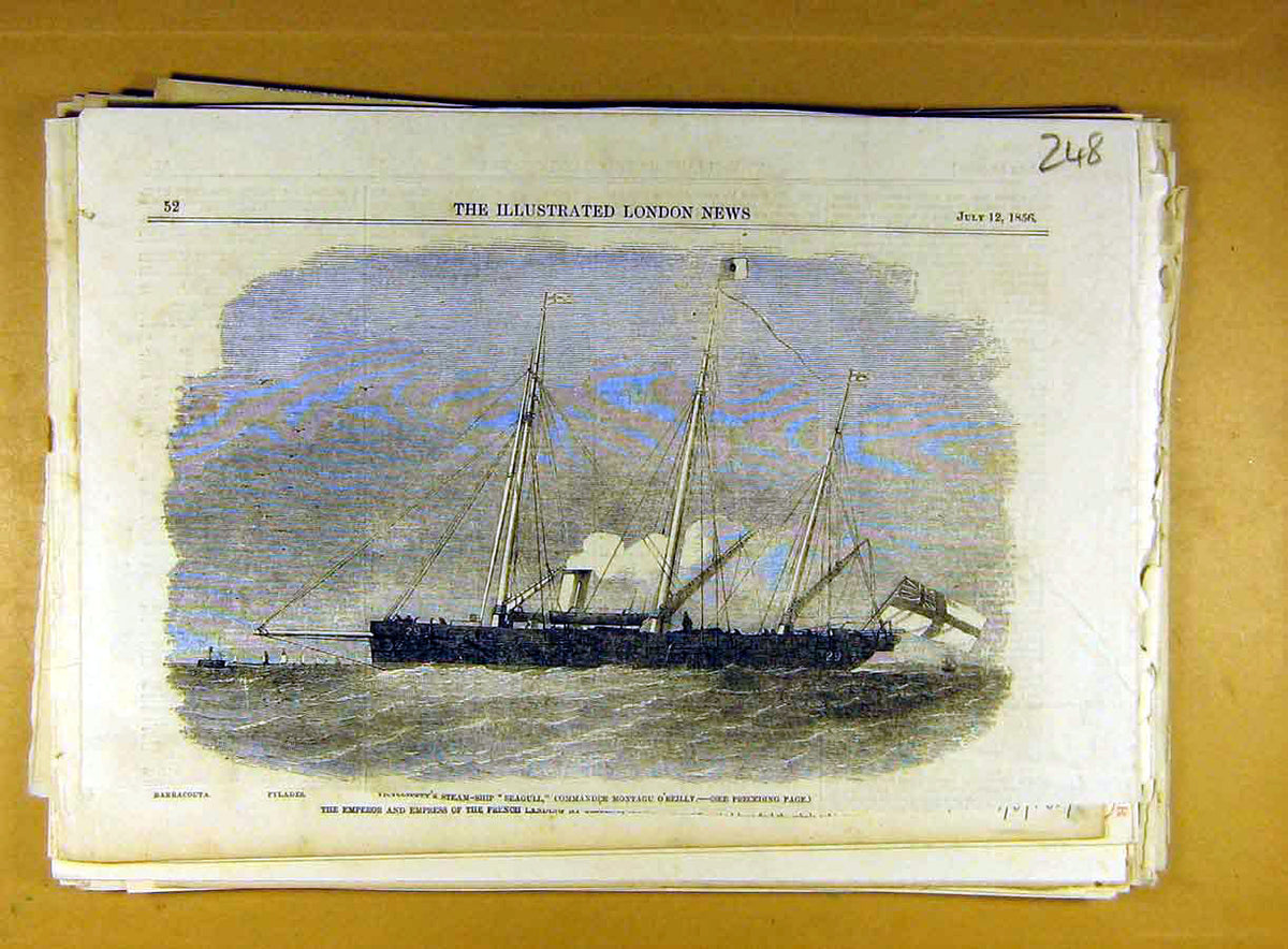 Original Old Antique Print 1856 Steam-Ship Seagull O'Reilly Commander Naval 19th