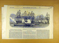 Original Old Antique Print 1850 French President Squadron Cherbourg Naval 19th