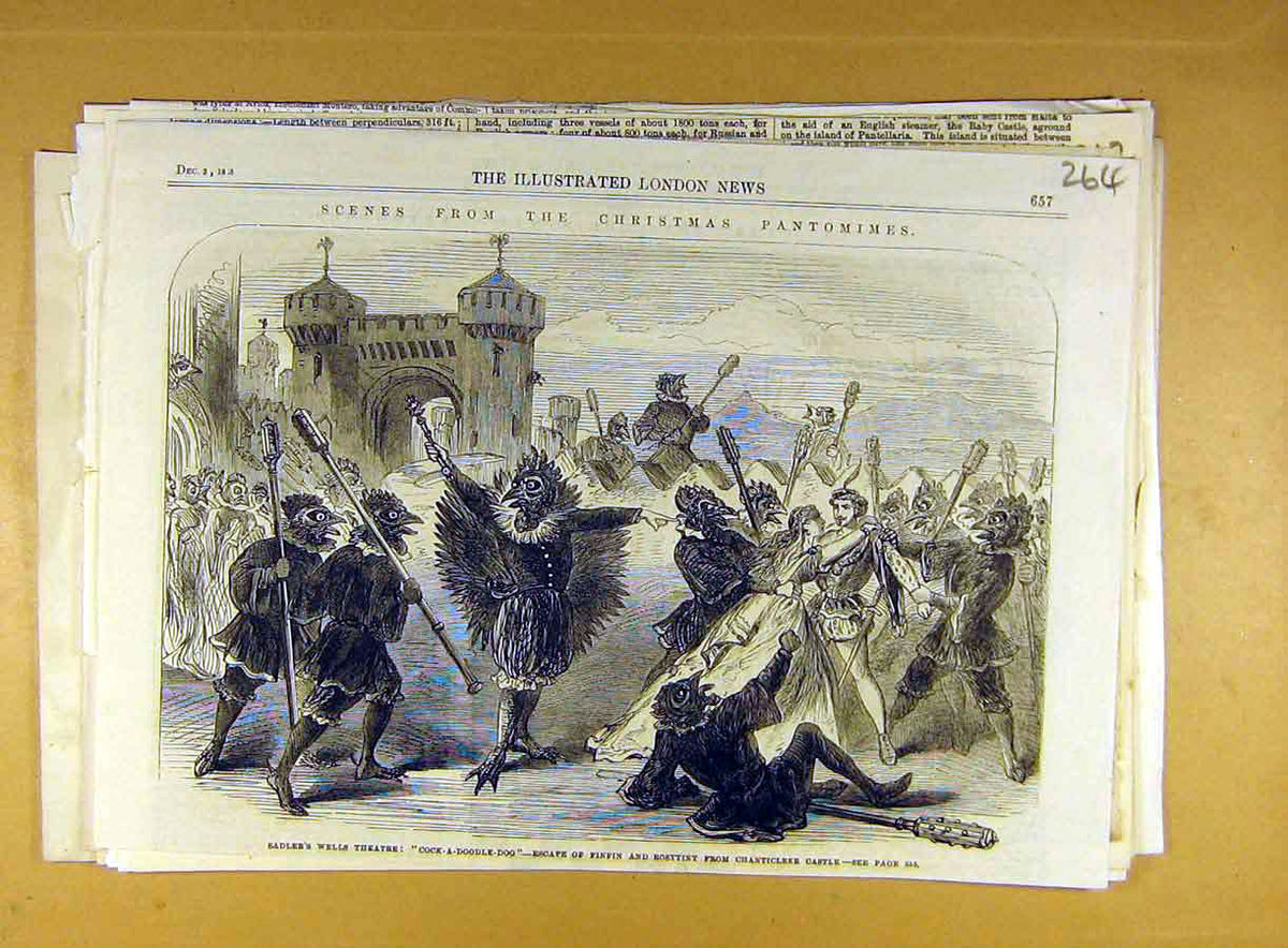 Old Antique Print 1865 Scenes Christmas Pantomimes Sadler'S Wells Theatre 19th