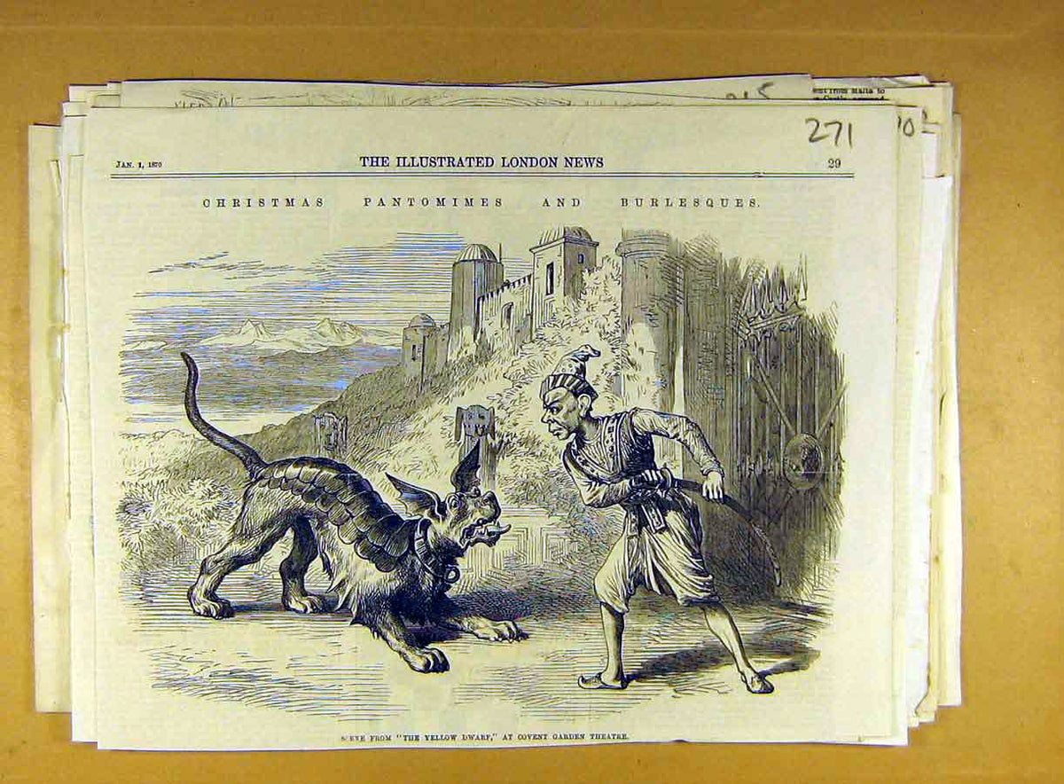 Original Old Antique Print 1870 Christmas Pantomimes Burlesques Scene Sketch