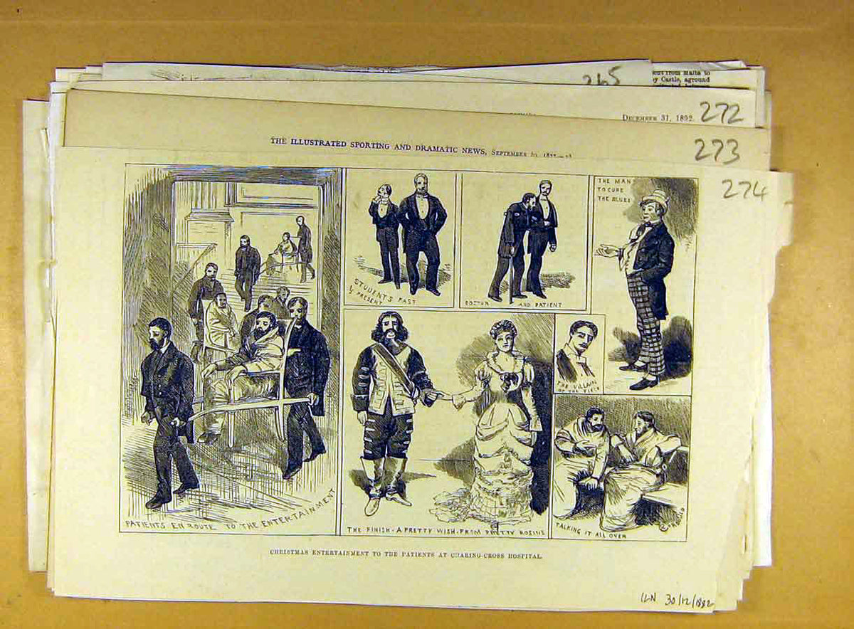 Original Old Antique Print 1882 Charing-Cross Hospital Entertainment Theatre