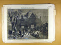 Original Old Antique Print 1854 Yule Log Home Christmas Sketch Social History