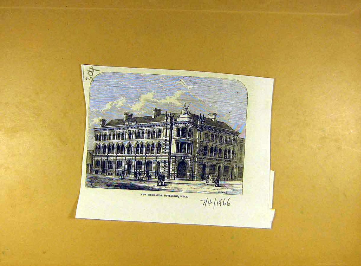 Old Antique Print 1866 New-Exchange Buildings Hull Building Architecture 19th
