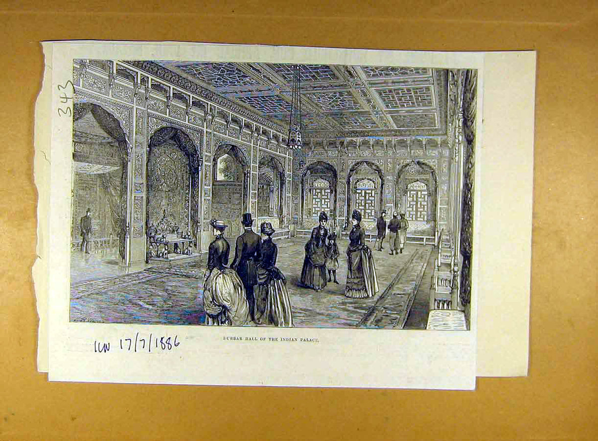Original Old Antique Print 1886 Durbar Hall Indian Palce India Building 19th