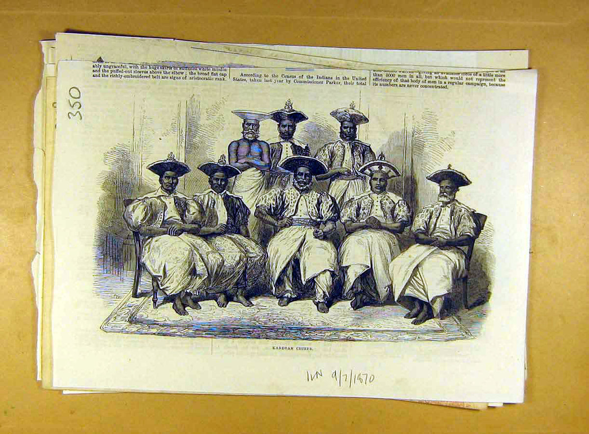 Original Old Antique Print 1870 Kandyan Chiefs Portrait Group Chief Indian India