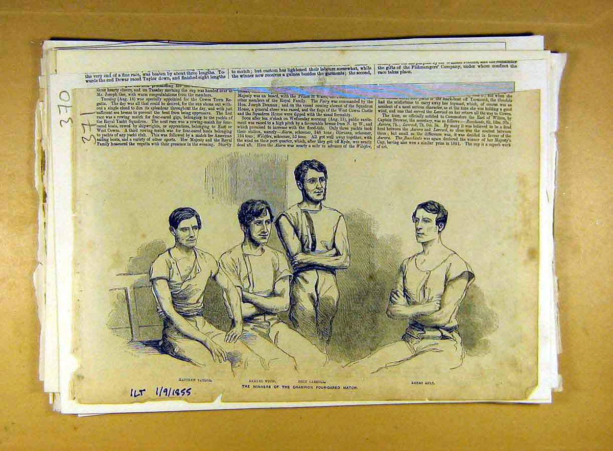 Original Old Antique Print 1855 Winners Four-Oared Taylor Ault Carroll Wood Race
