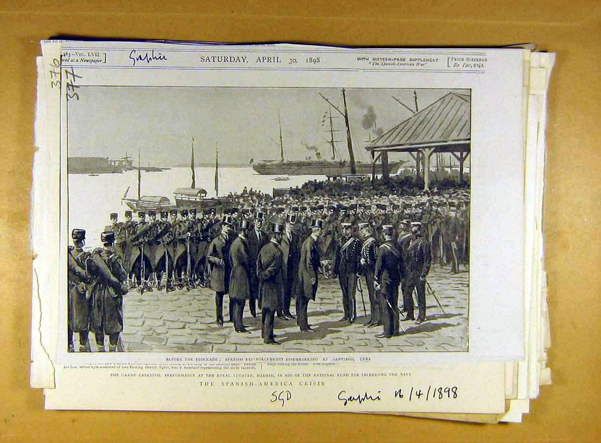 Old Antique Print 1898 Spanish Reinforcements Santiago Cuba American War 19th