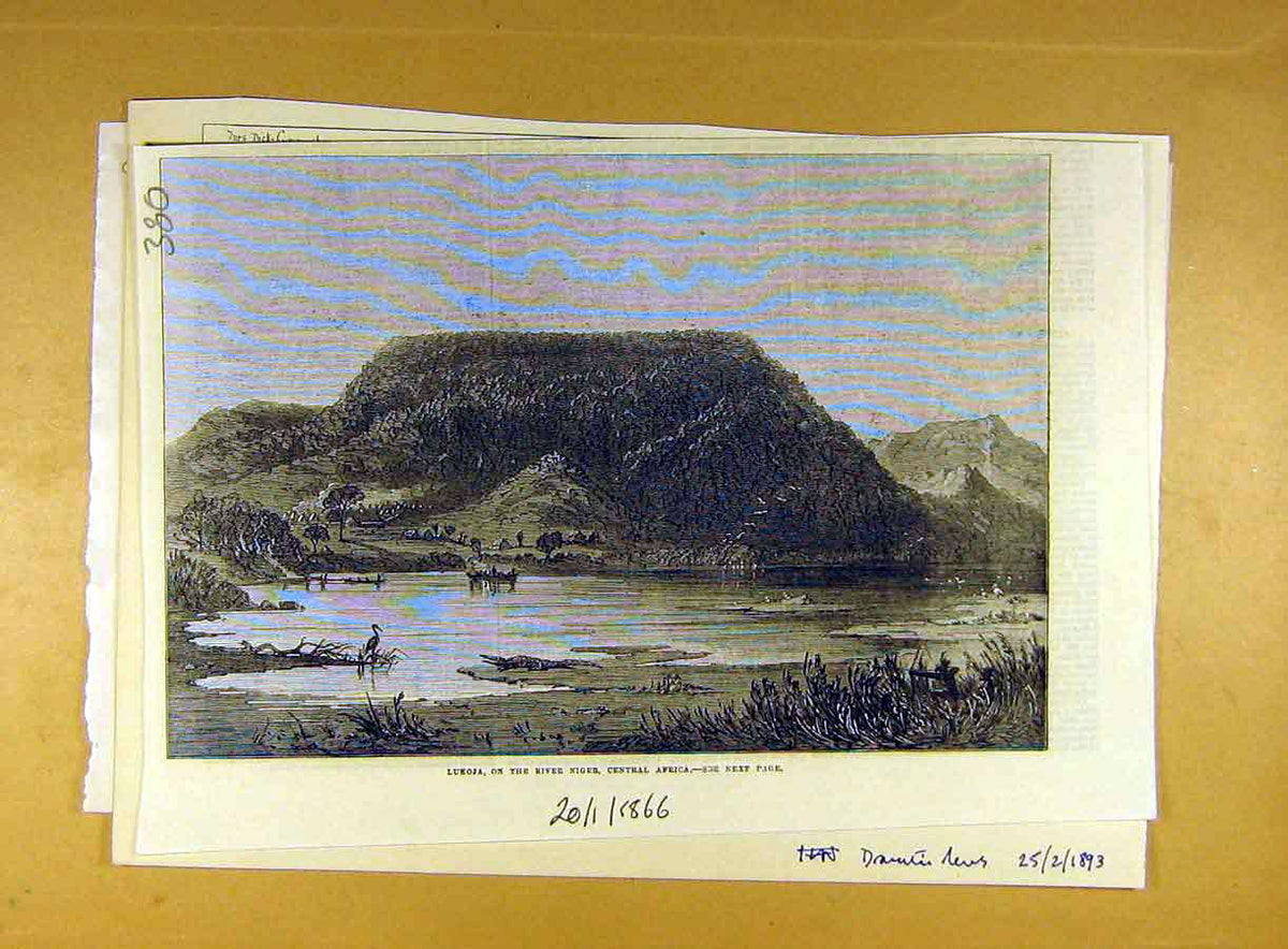 Original Old Antique Print 1866 Lukoja River Niger Africa View 19th