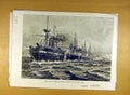 Original Old Antique Print 1892 Naval Manoeuvres Red-Fleet Second-Division Navy