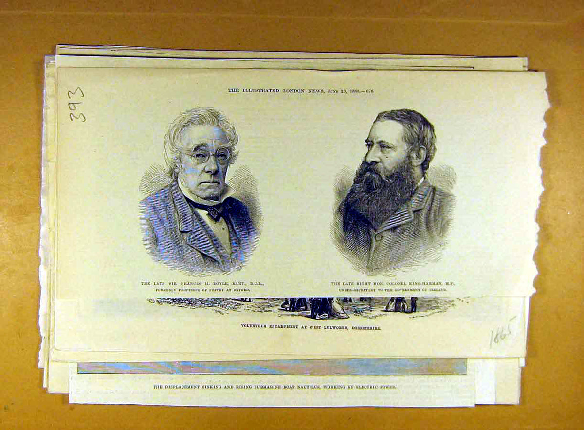 Original Old Antique Print 1888 Doyle Professor Oxford King-Harman Ireland 19th