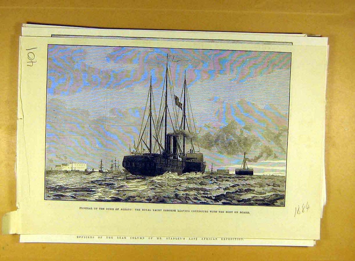 Old Antique Print 1884 Funeral Duke Albany Royal Yacht Osborne Cherbourg 19th