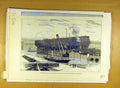 Original Old Antique Print 1883 Italian Citadel-Ship Lepanto Leghorn Dockyard