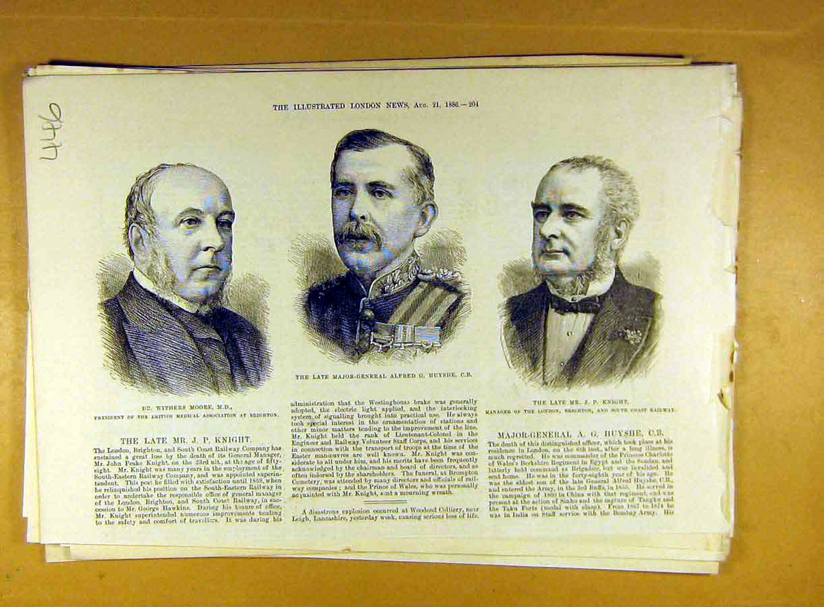 Original Old Antique Print 1886 Portrait Moore Medical Huyshe Military Knight