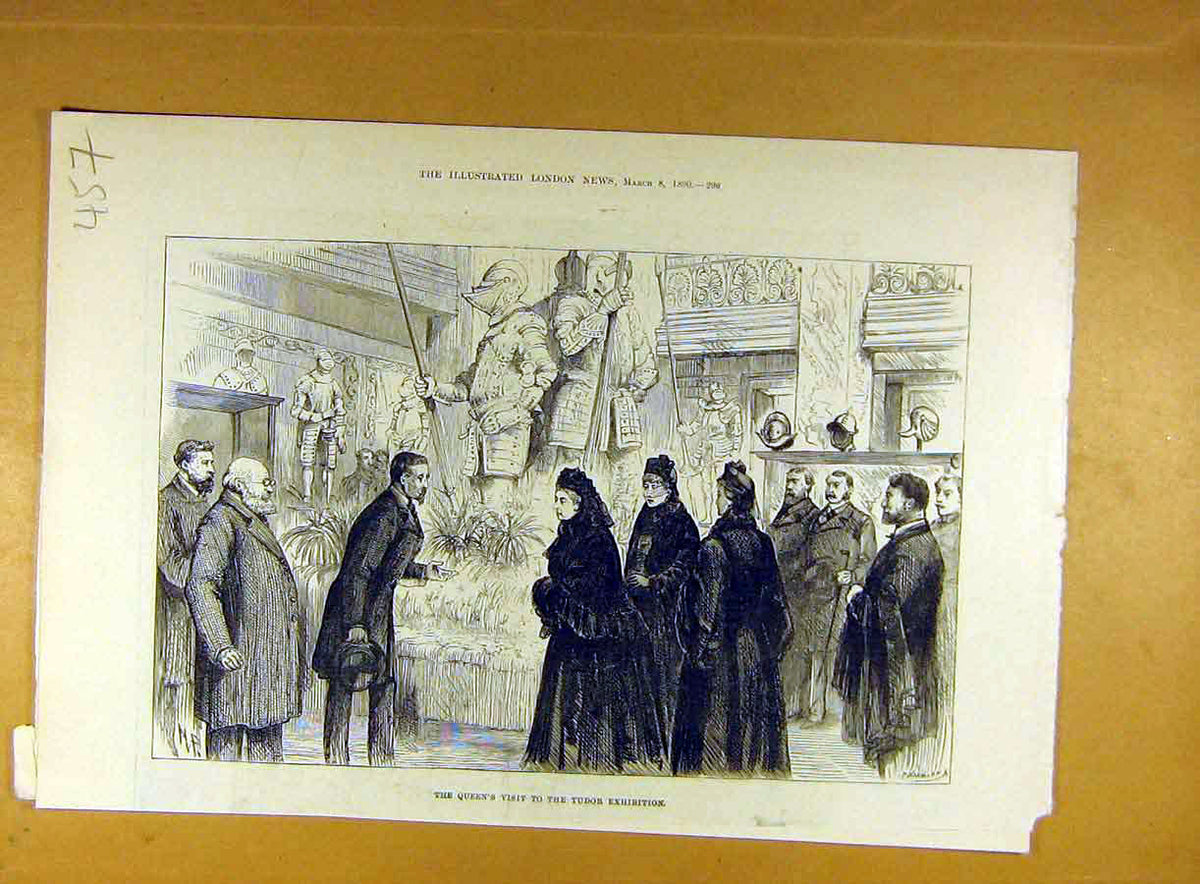 Old Antique Print 1890 Queen Tudor Exhibition Royal Visit Social History 19th