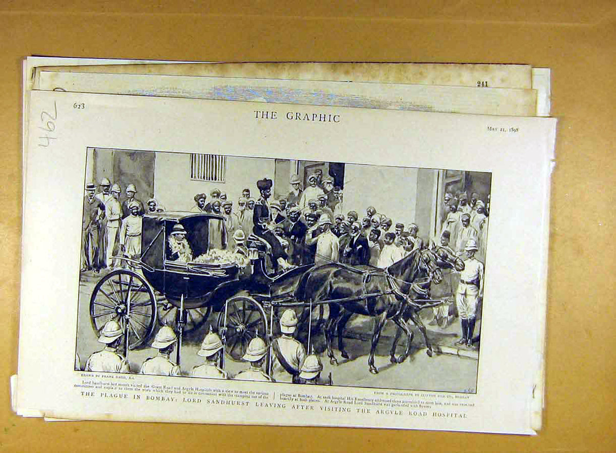 Original Old Antique Print 1898 Plague Bombay India Sandhurst Argyll Hospital